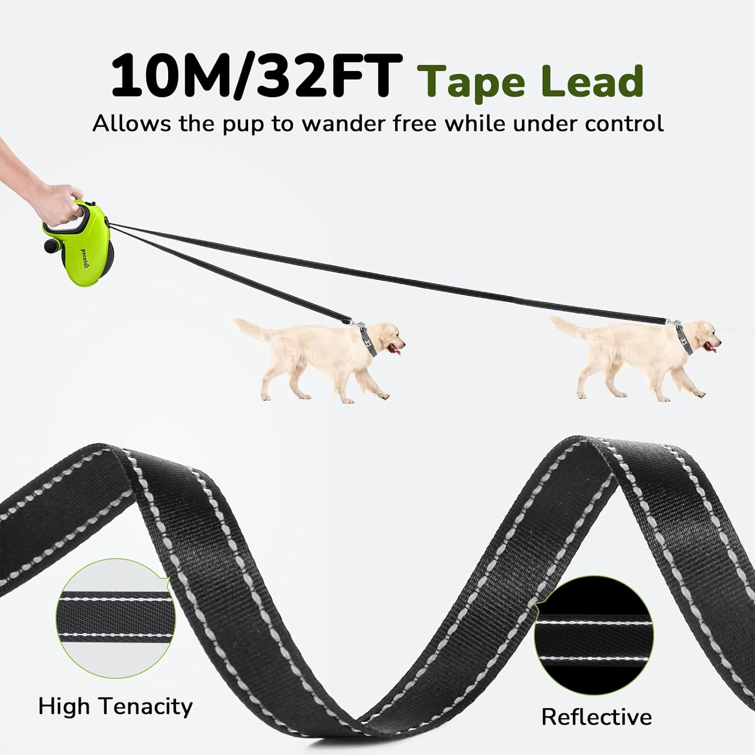 Pecute 10m/32ft Retractable Dog Leash with Reflective Strips with  Poop Bag