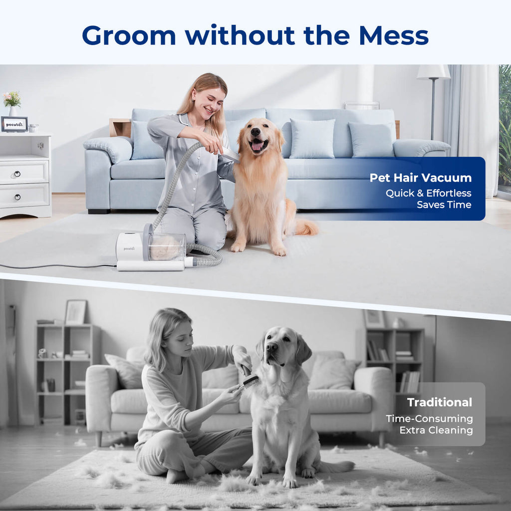 Pecute 4-in-1 Pet Grooming Vacuum Kit with Clipper Brush