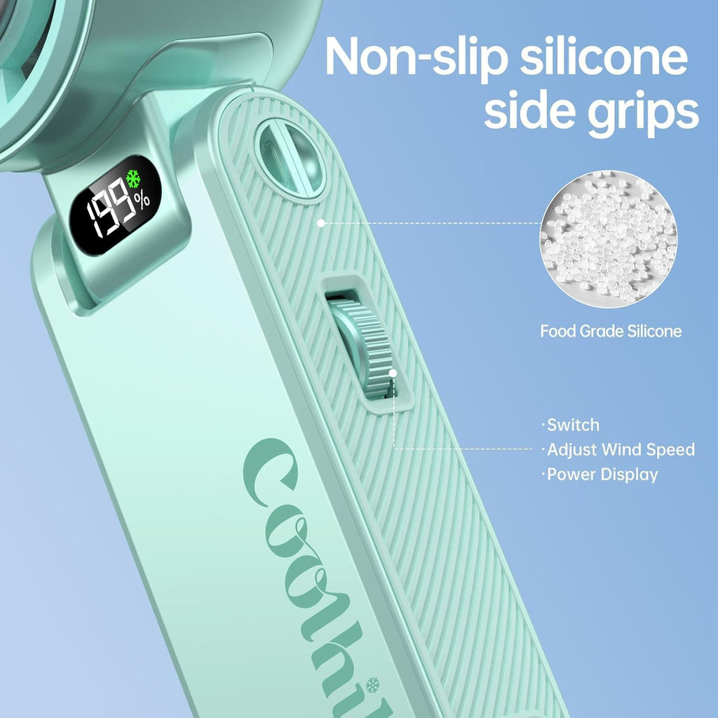 Pro Handheld Portable Fan with Ice Cooler: 199-Speed 5500mAh Rechargeable Handheld Fan, 12H Time Hand Cooling Personal Fans with 20000 RPM Air Turbo Tech for Travel Outdoor (Green)