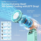 Pro Handheld Portable Fan with Ice Cooler: 199-Speed 5500mAh Rechargeable Handheld Fan, 12H Time Hand Cooling Personal Fans with 20000 RPM Air Turbo Tech for Travel Outdoor (Green)
