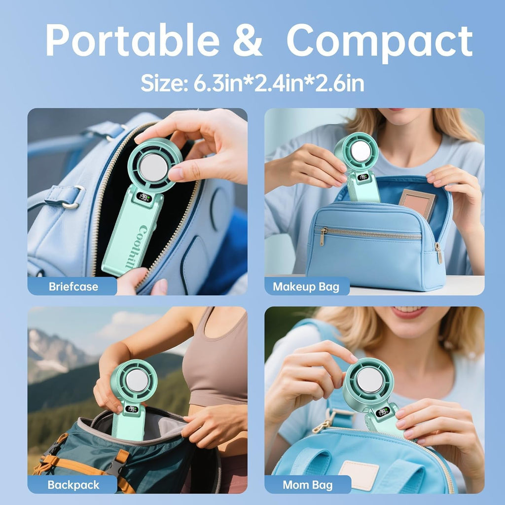 Pro Handheld Portable Fan with Ice Cooler: 199-Speed 5500mAh Rechargeable Handheld Fan, 12H Time Hand Cooling Personal Fans with 20000 RPM Air Turbo Tech for Travel Outdoor (Green)