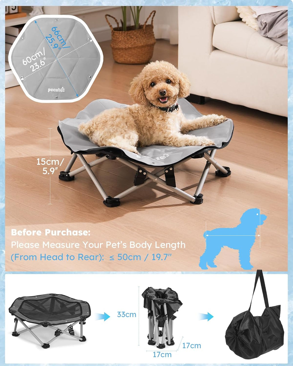 Pecute ELevated Pet Bed with Cooling Mat Cat Cooling Bed Built with 360° Breathable Mesh
