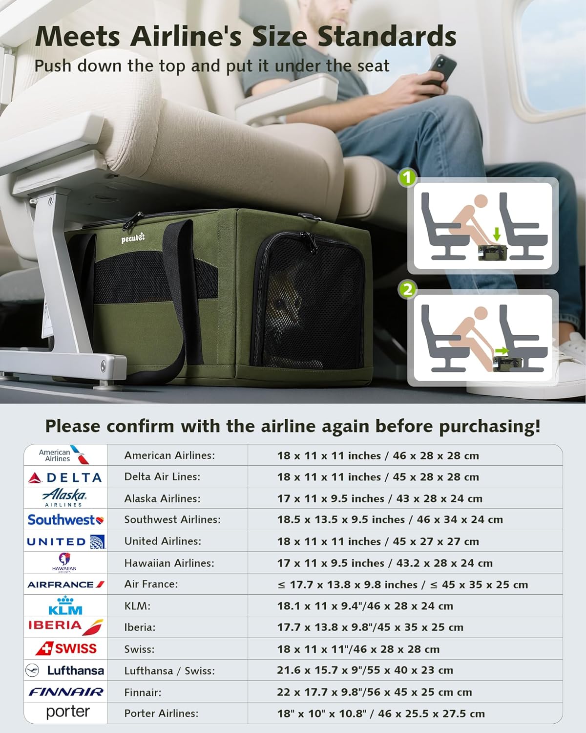 Pecute Airline Approved Top Side Expandable Pet Carrier Dog Cat Carrier