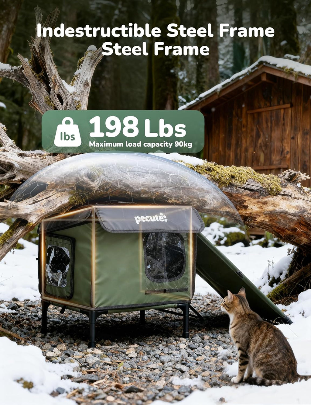 Pecute Heated Outdoor Cat House with Heating Pad