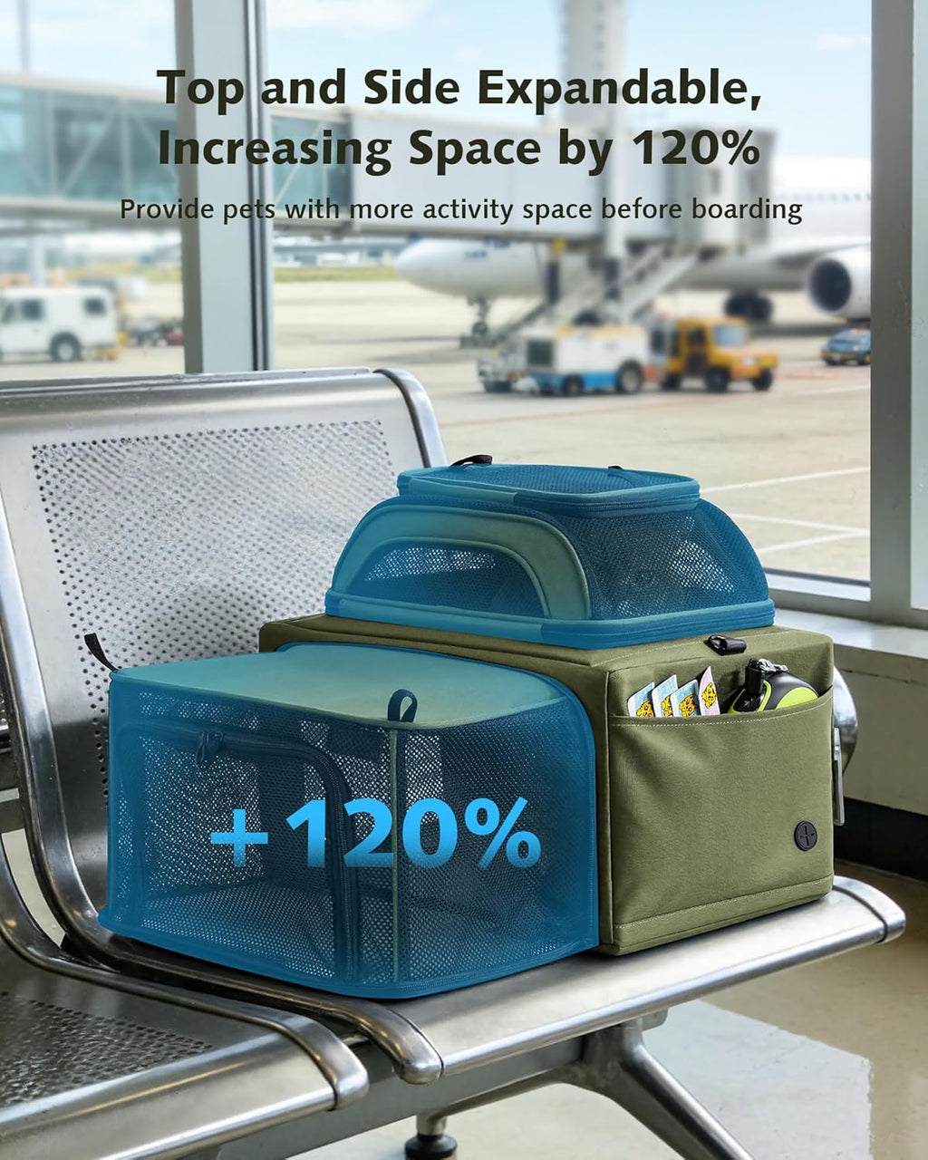 Pecute Airline Approved Top Side Expandable Pet Carrier Dog Cat Carrier